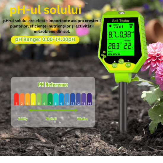 Tester Profesional Sol Hidroponie Gradina pH/EC/Umiditate/Lumină/Fertilitate/Temp - imagine 3
